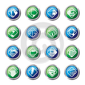 Business and office icons over colored background