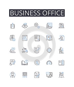 Business office line icons collection. City Hall, Corporate Sector, Trade Center, Commercial Z, Professional Realm
