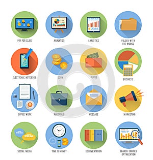 Business, office and marketing items icons.