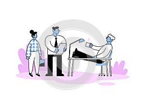 Business office people on coffee break. Business relax, office lunch time concept. Flat vector illustration. Isolated on
