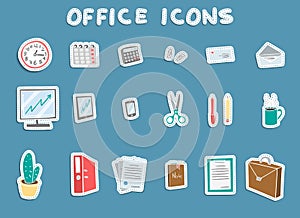 Business Office Sticker Icons Set