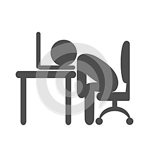 Business office tired worker flat icon pictogram isolated on whi