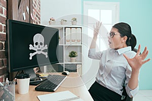 Business office worker woman feeling surprised