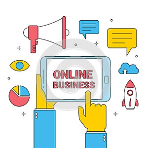 Business online computer tablet, internet digital commercial marketing