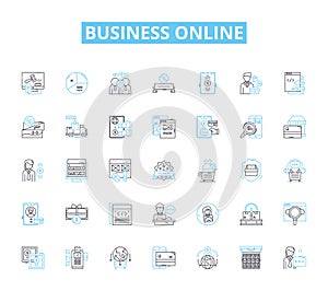 Business online linear icons set. E-commerce, Digital, Start-up, Innovation, Marketing, Optimization, Streamlining line