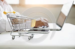 Business online shopping concept. People shopping and pay by credeit card