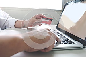 Business online shopping concept. People shopping and pay by credeit card