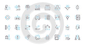 Business operations linear icons set. Efficiency, Optimization, Streamlining, Automation, Innovation, Management