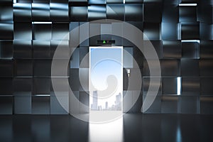 Business opportunity concept with elevator doors open