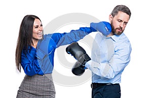 business opposition of businesspeople in boxing gloves. business knockout. businesspeople opposition