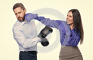 business opposition of businesspeople in boxing gloves. business knockout. businesspeople opposition