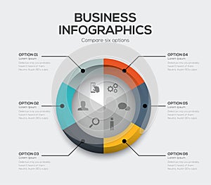 Business options vector. Modern ui infographics with six choices