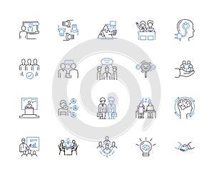 Business organization outline icons collection. Organization, Business, Management, Planning, Strategy, Team