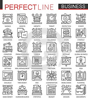 Business outline mini concept symbols. Finance modern stroke linear style illustrations set. Perfect thin line icons.