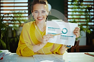 business owner woman having virtual meeting and showing charts