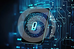 Technology padlock internet network web secure online concept data computer information protect digital