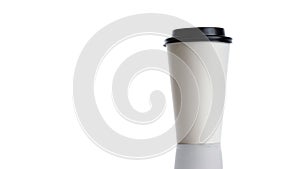 Business paper cup for hot coffee with black lid isolated on white background. White blank, large, medium and small Takeaway paper
