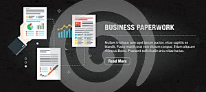 Business paperwork concept banner for internet