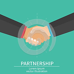 Business partner handshake of business partners. Success deal, happy partnership, casual handshaking agreement. Flat