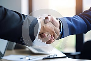 Business partners congratulating each other with a handshake in the office - AI generated