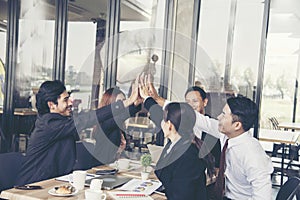 Business Partners Giving high five complete a deal. Successful Teamwork Hands Gesture. Partnership Business Concept