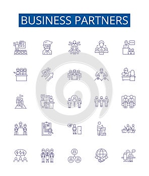 Business partners line icons signs set. Design collection of Partners, Business, Collaborators, Associates, Investment