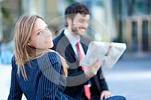 Business partners relaxing outdoor