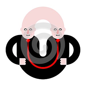 Business partners. Siamese twins. Fused people. Vector illustration