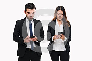 Business partners using their smartphone