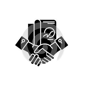 Business partnership black icon, vector sign on isolated background. Business partnership concept symbol, illustration