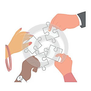 Business partnership concept with human hands holding Puzzle Pieces