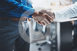 Business partnership handshake concept.Image of two businessmans handshaking process.Successful deal after great photo