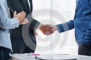 Business partnership meeting concept. Image business people handshake. Successful businessmen handshaking after good