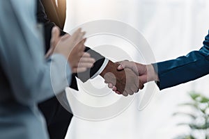 Business partnership meeting concept. Image business people handshake. Successful businessmen handshaking after good