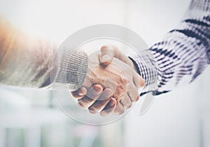 Business Partnership Meeting.Photo Two Businessmans Hands Handshake Process.Successful Businessmen Handshaking After