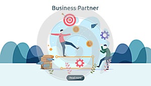 Business partnership relation concept idea with tiny people character. team working partner together template for web landing page