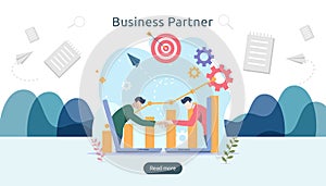 Business partnership relation concept idea with tiny people character. team working partner together template for web landing page