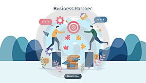 Business partnership relation concept idea with tiny people character. team working partner together template for web landing page