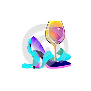 Business party logo, biz women, Wine tie. Shoe abstract girl concept. Isolated vector, infographic and social media illustration f