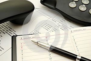 Business pen on diary or personal planner