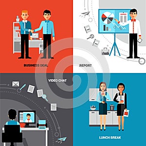 Business People 4 Flat Icons Composition