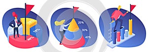 Business people achievement with percentage graph, success finance growth to goal vector illustration. Corporate