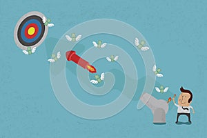 Business people aiming for a high target