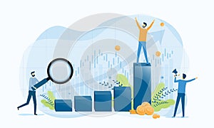 Business people analytics and monitoring on business graph concept and business finance investment success concept.  flat vector i