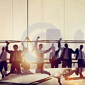 Business People Arms Raised Board Room Success Concept