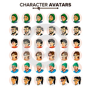 Business People Avatar Set Vector. Man, Woman. Face, Emotions. Cartoon Illustration