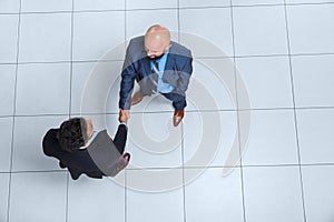 Business People Boss Hand Shake Welcome Gesture Top Angle View, Businessman Handshake