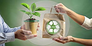 Business people with business ideas recycling and environmental awareness with the use of packaging from renewable materials