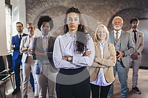 Business people with businesswoman leader on foreground