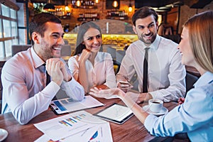 Business people in cafe